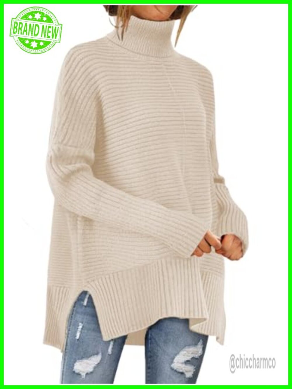 Turtleneck Pullover Sweater Ribbed Knit Long Sleeve Casual Fall Winter Top